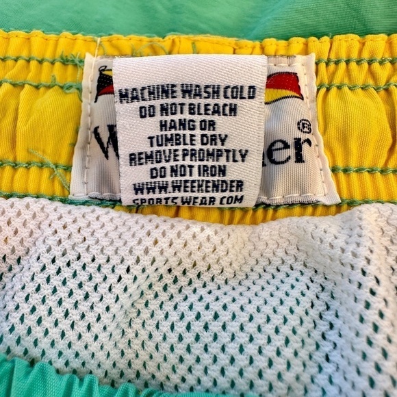 WEEKENDER, MENS, AQUA BLUE WITH YELLOW TRIM, SWIM TRUNKS. 2 SIDE POCKETS. SIZE M - Picture 7 of 8